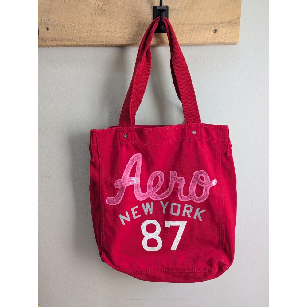 Vintage Y2K Aeropostale Tote Shoulder Bag Canvas Pink Aero New York 87 Bedazzled